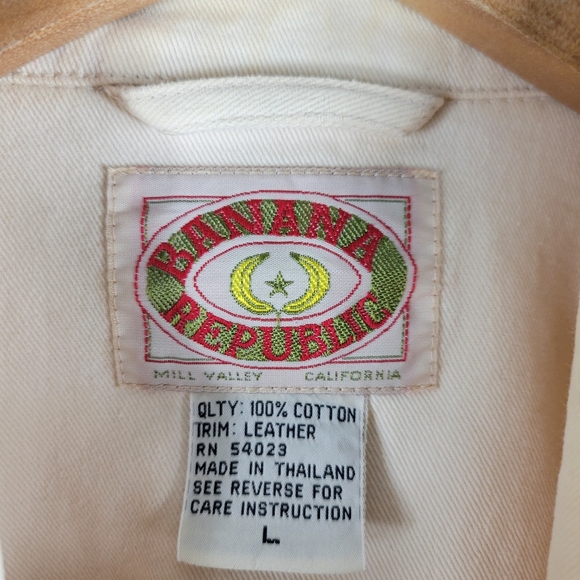 Vintage 80s Banana Republic Leather Patch Belted Button Up Utility Safari Jacket - Picture 6 of 12